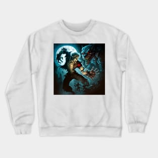 Cartoon image of a vampire vs. a werewolf at full moon. Crewneck Sweatshirt